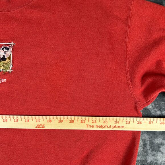 Lee Heavyweight Sweatshirt Men’s XL Red‎ Michigan Raccoon Embroidered Pullover - Picture 6 of 10